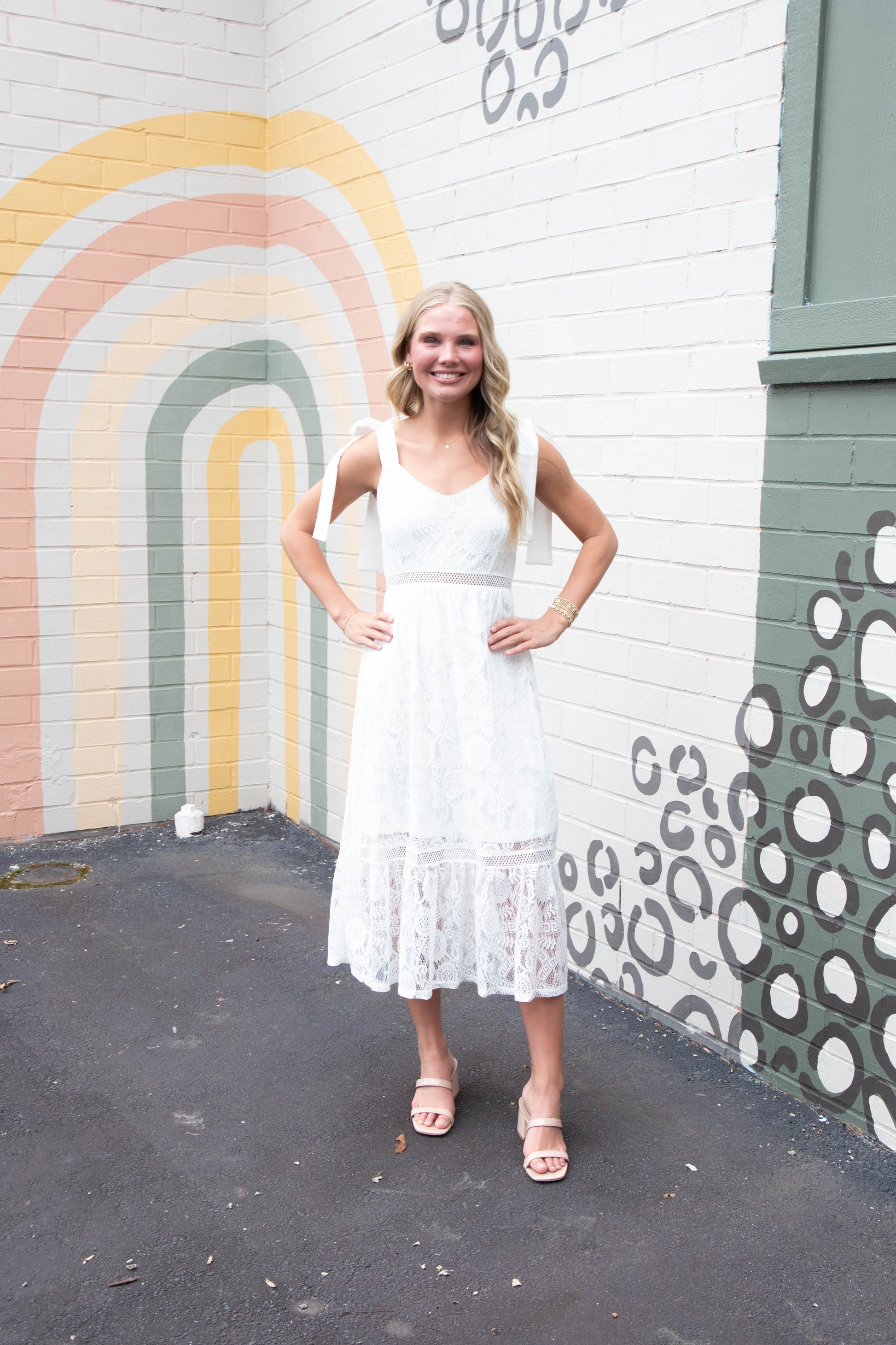  Gabriela Lace Sheer Trim Midi Dress, Off White
