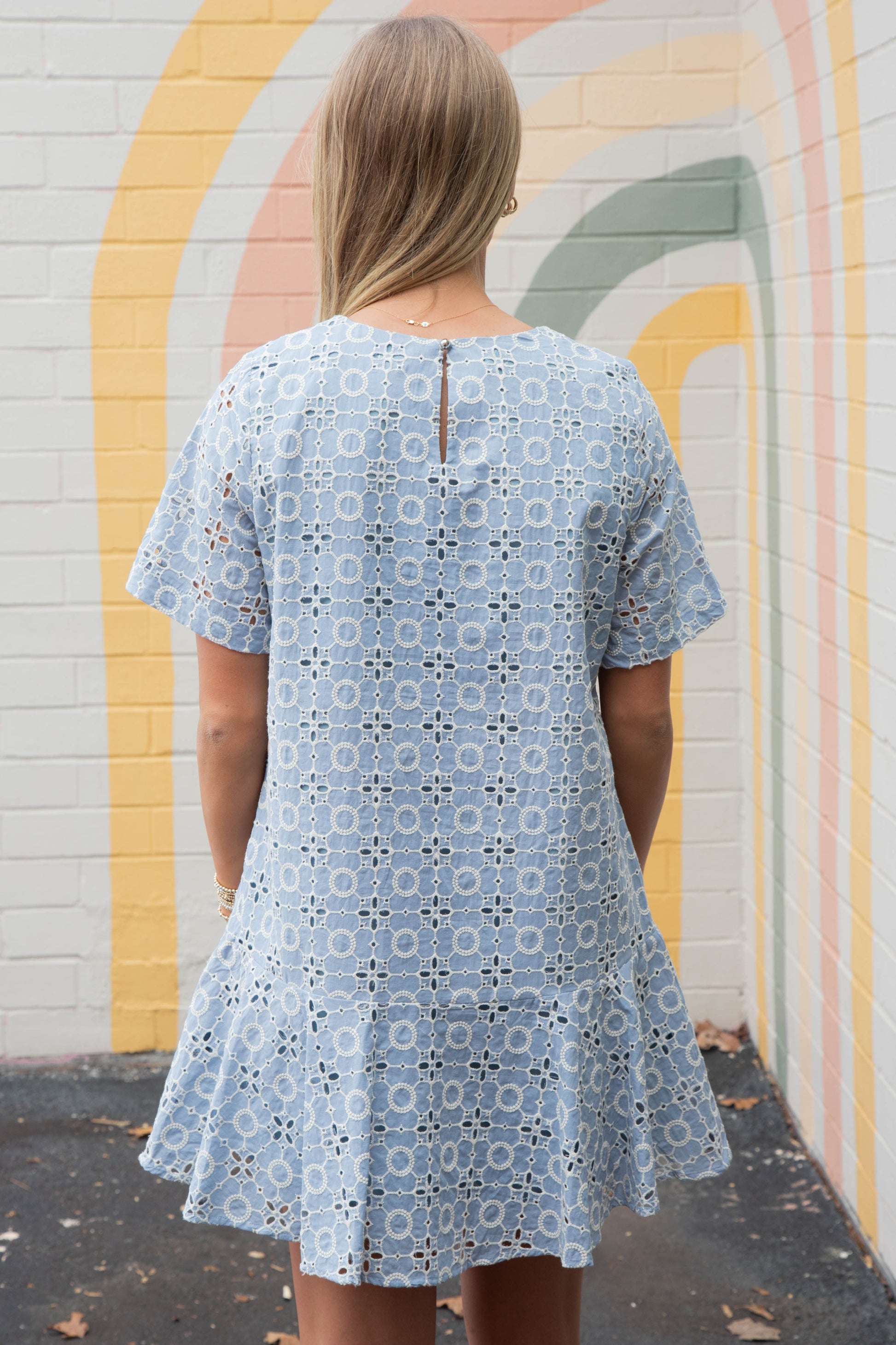  Kaylani Peplum Hem Embroidered Dress, Blue