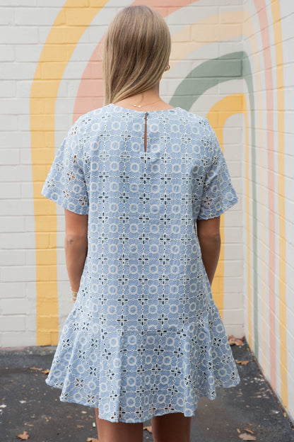  Kaylani Peplum Hem Embroidered Dress, Blue