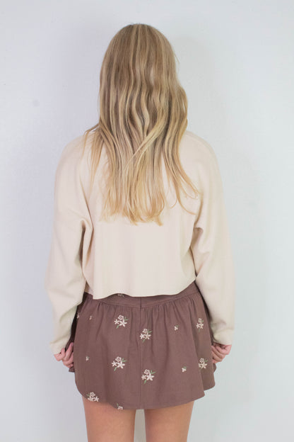  Bianca Cropped Drop Shoulder Cardigan, Beige