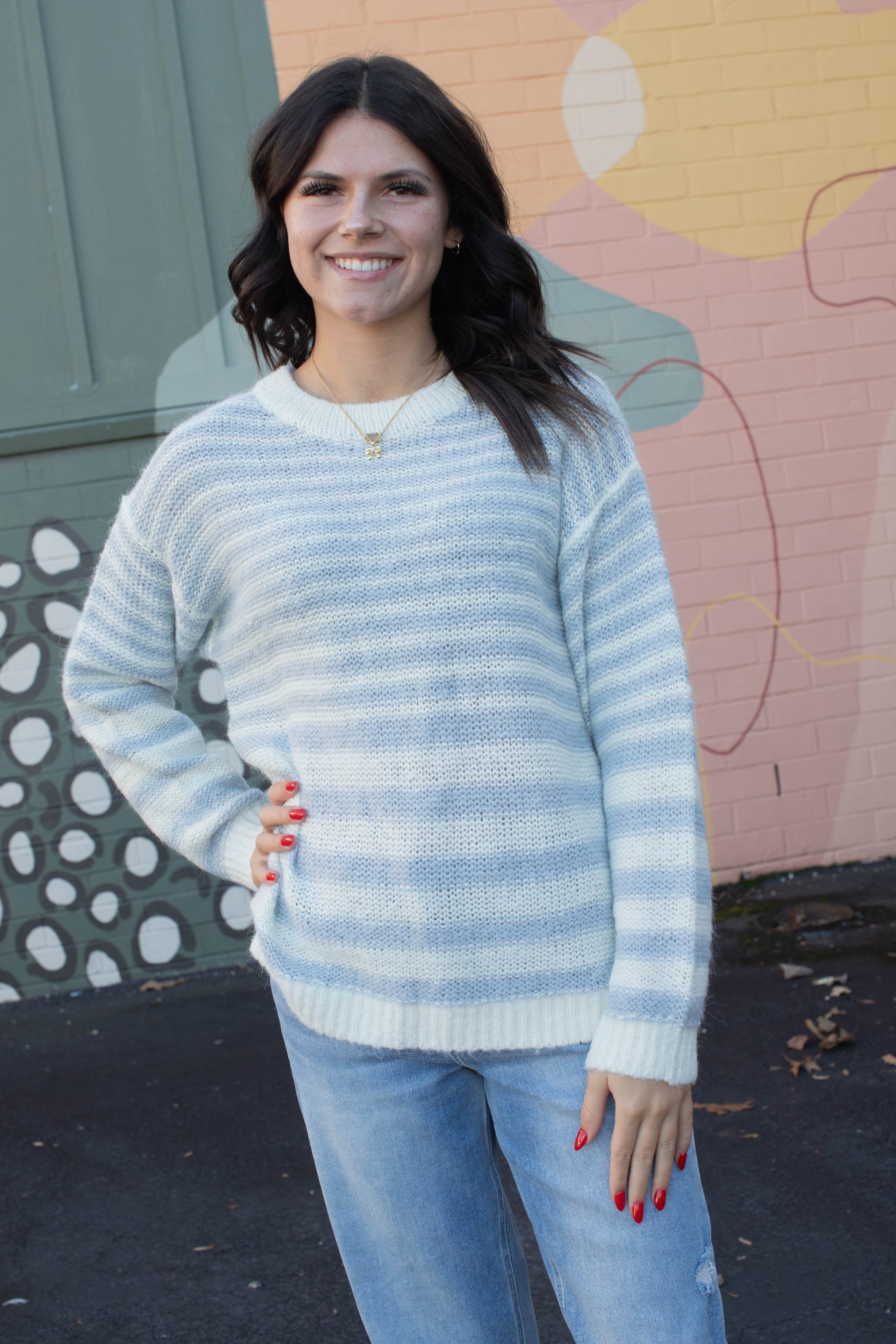  Fuzzy Stripe Tunic Sweater, Pearl Blue/Chalk | Sanctuary