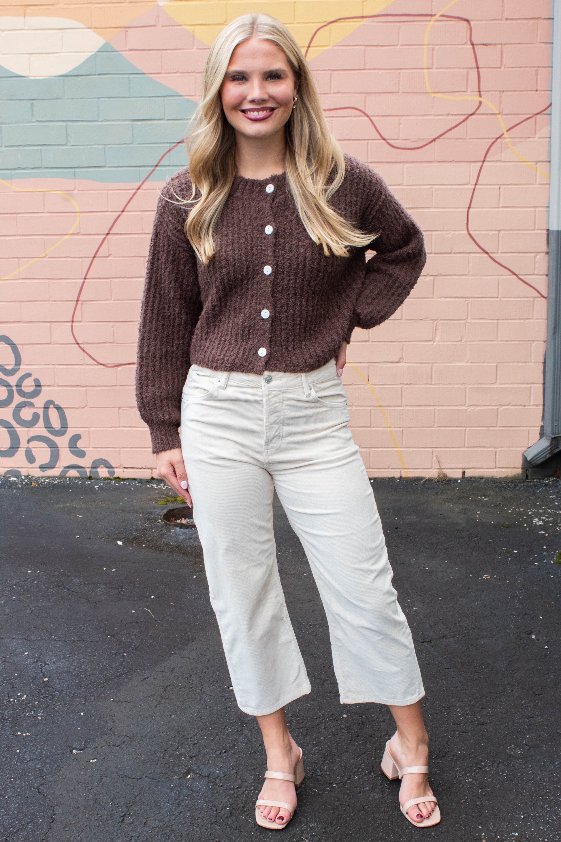  Emberly Fluffy Knit Cardigan, Chestnut