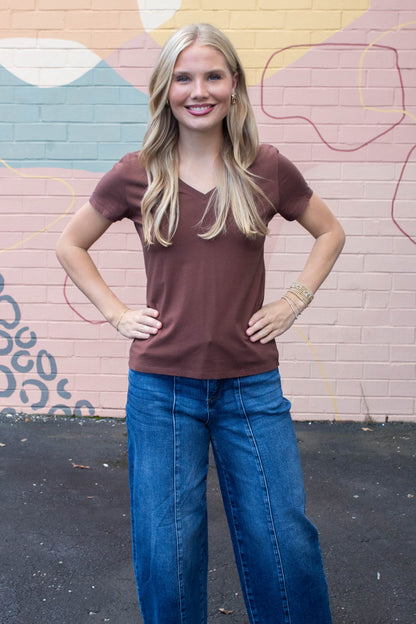 Be Cool Tatum Cotton Jersey V-Neck Tee, Choco