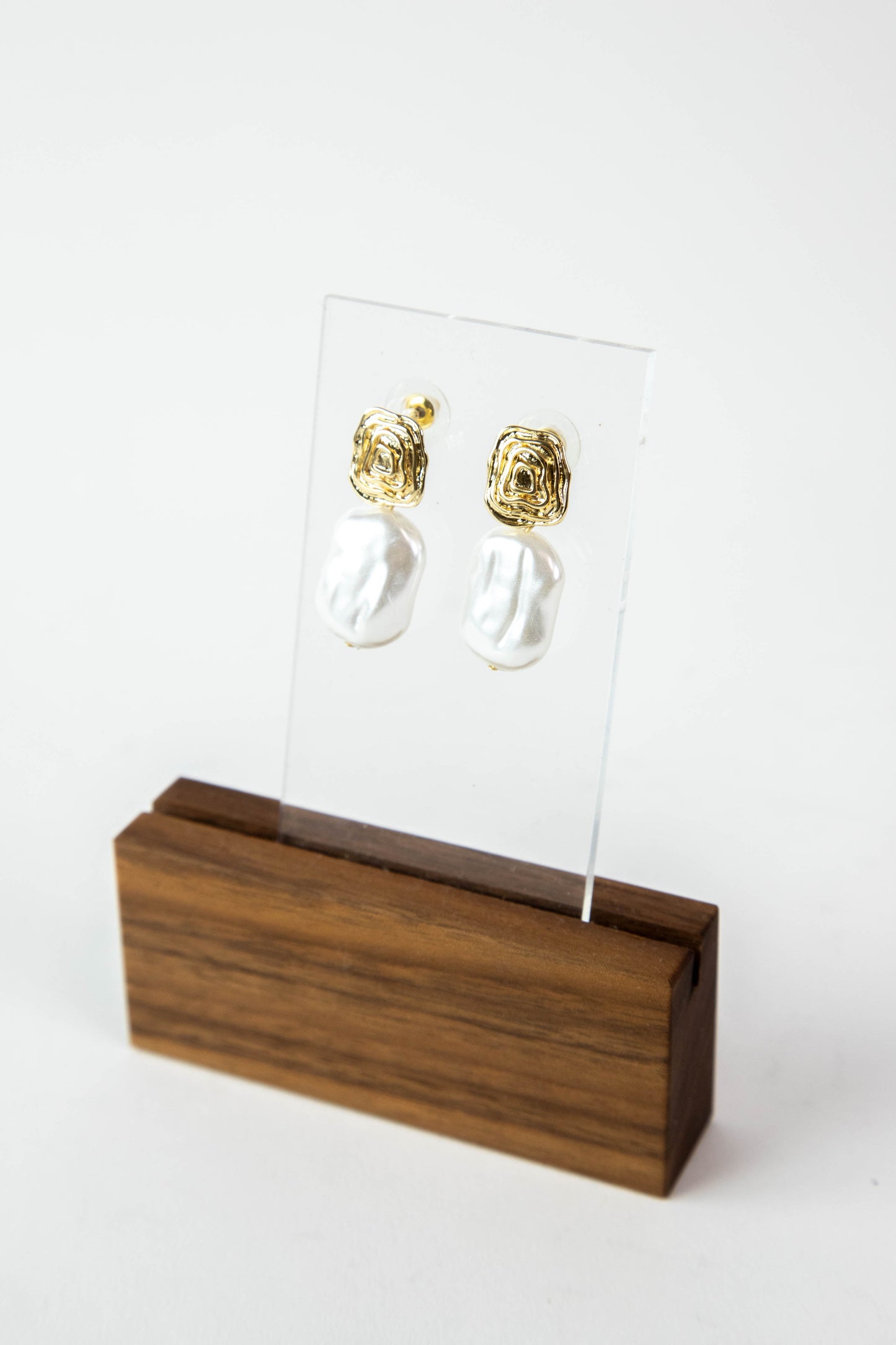  Baroque Pearl & Textured Square Drop Earrings, Cream/Gold