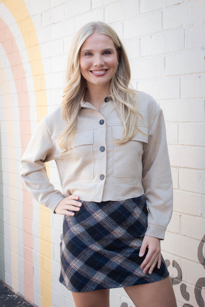  Monet Faux Suede Short Jacket, Sand Taupe