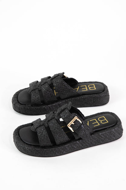  Ciao Raffia Fisherman Sandal, Black | Beach By Matisse