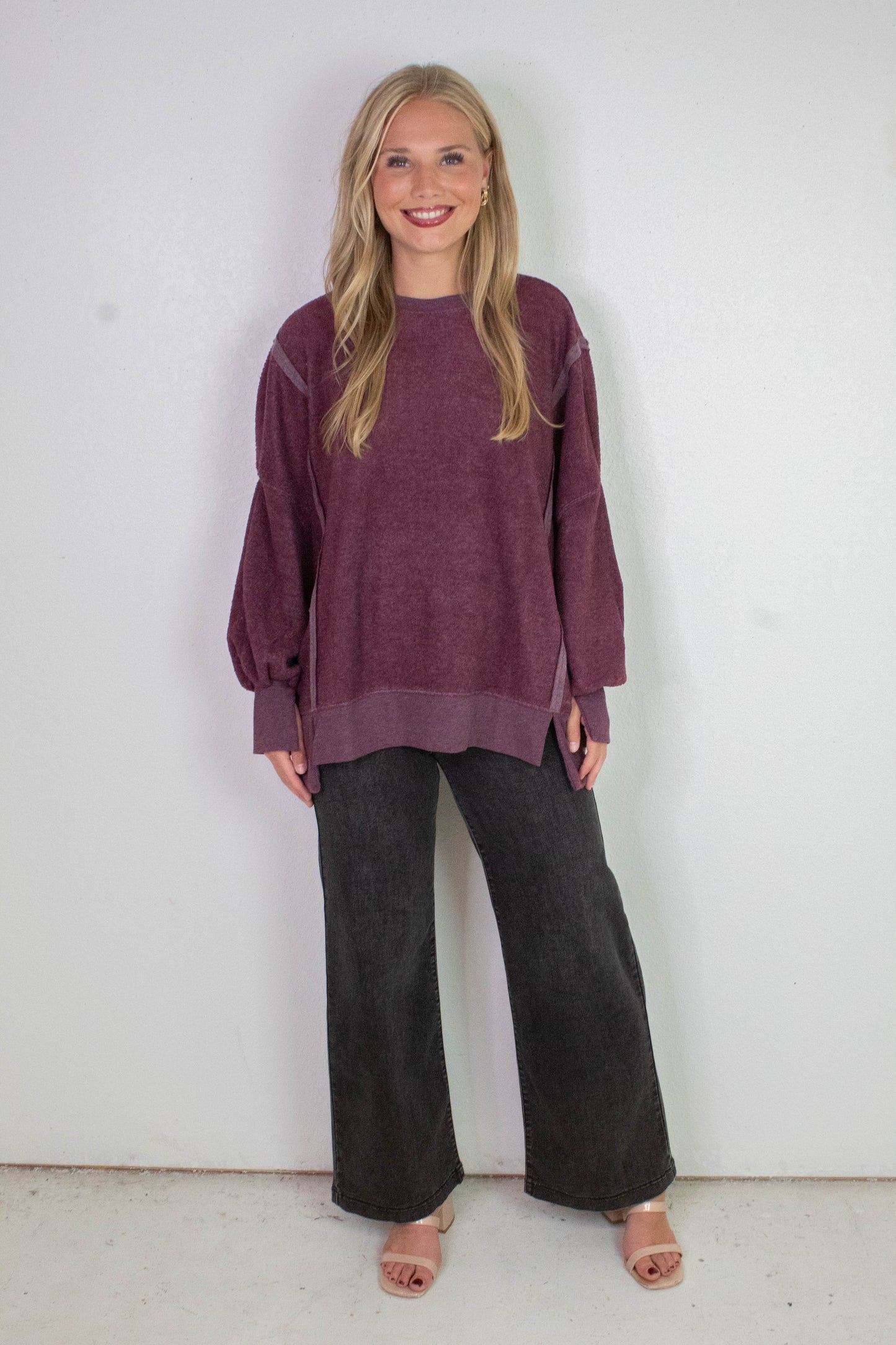  Millie Oversized Crewneck Sweatshirt, Dark Cherry