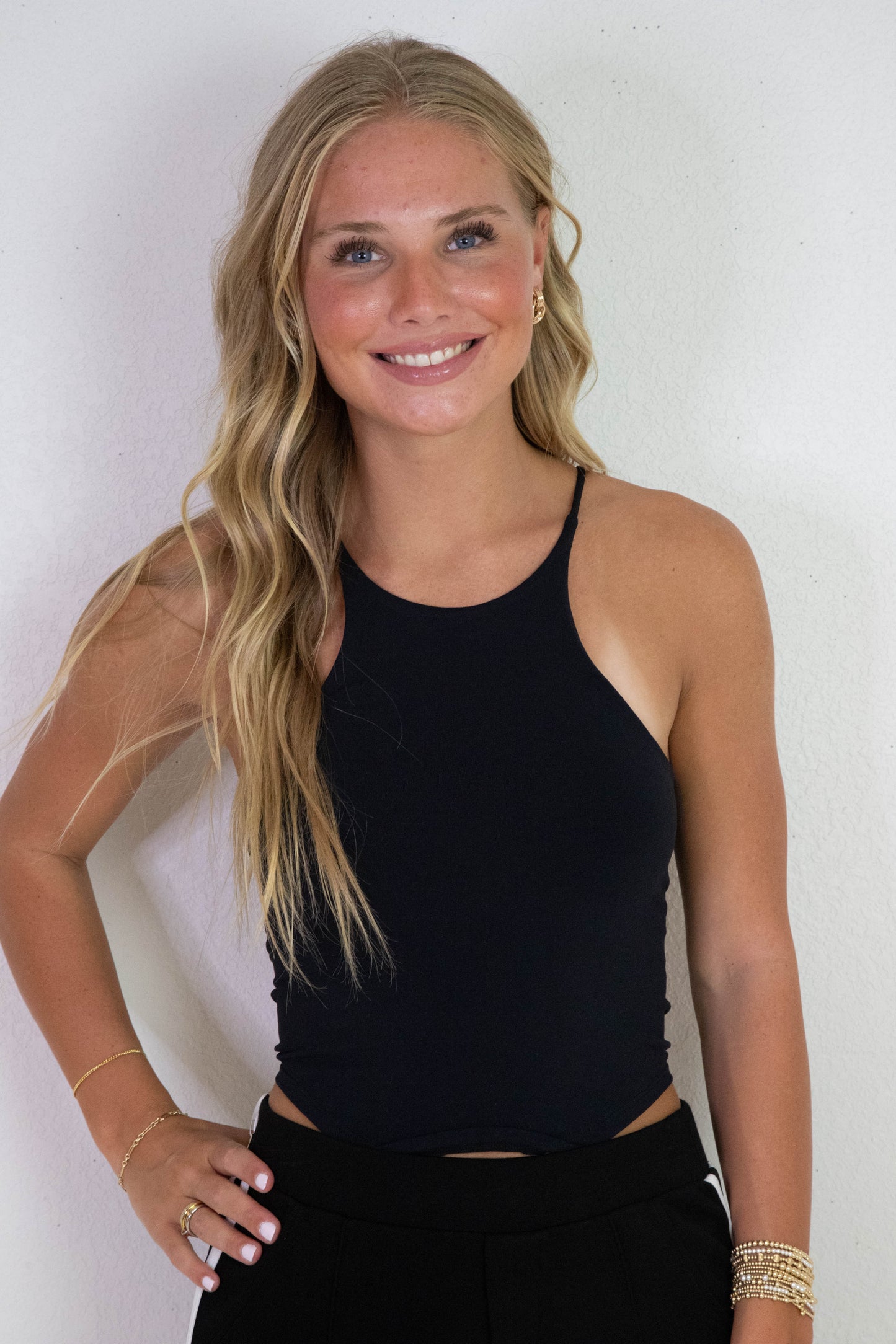  Shiloh Round Hem Racer Cami, Black