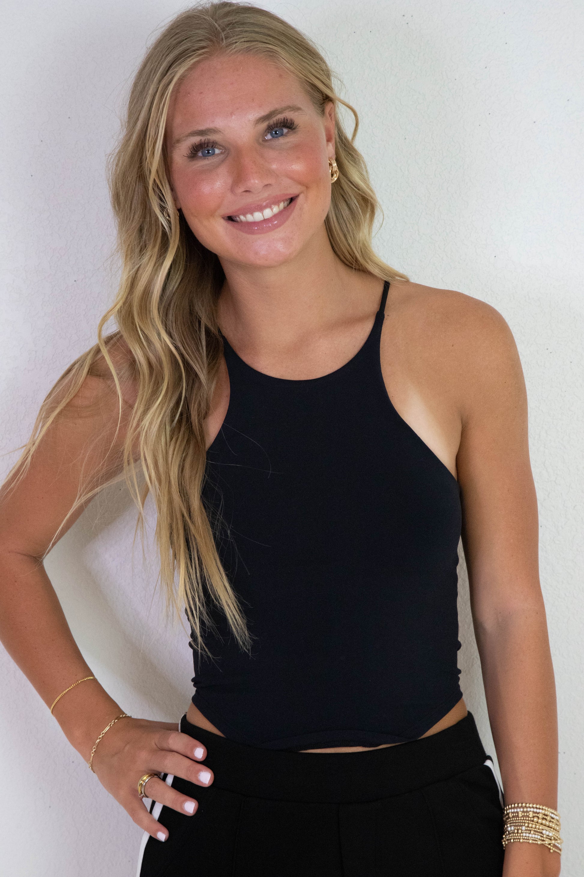  Shiloh Round Hem Racer Cami, Black