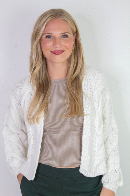  Kennedy Cable Knit Cardigan, Whip Cream