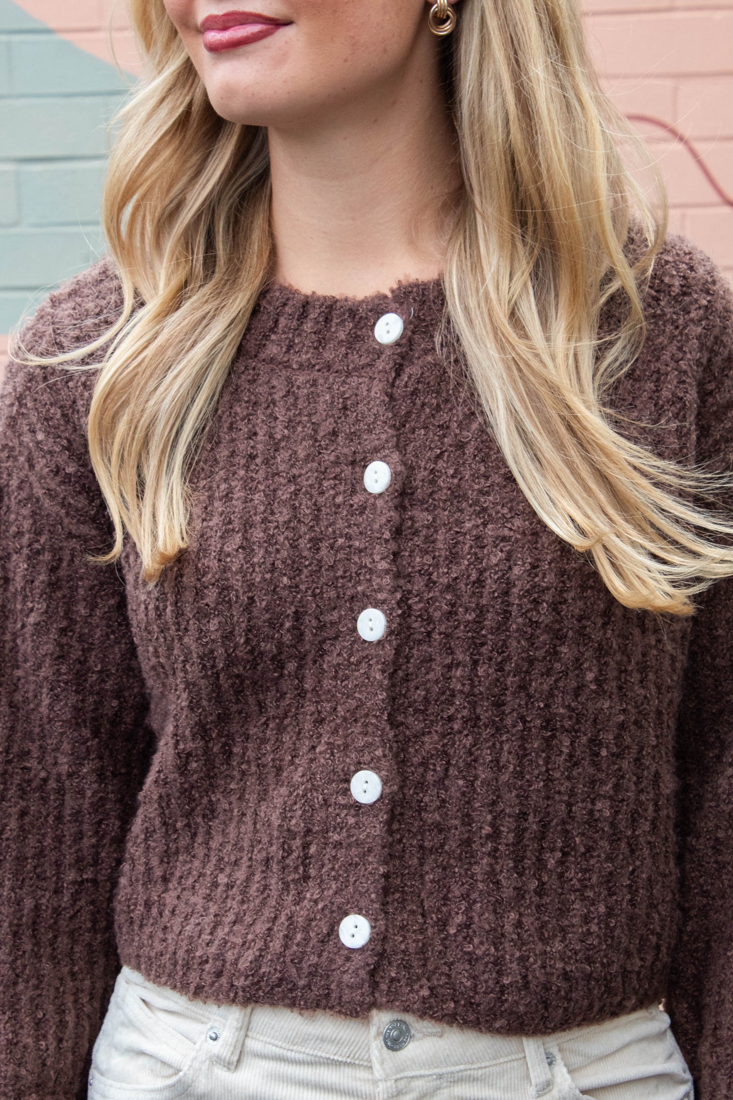  Emberly Fluffy Knit Cardigan, Chestnut