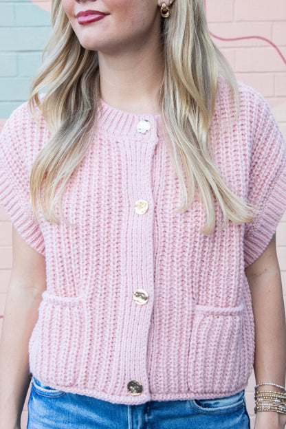  Dorothea Chunky Button Down Sweater, Blush
