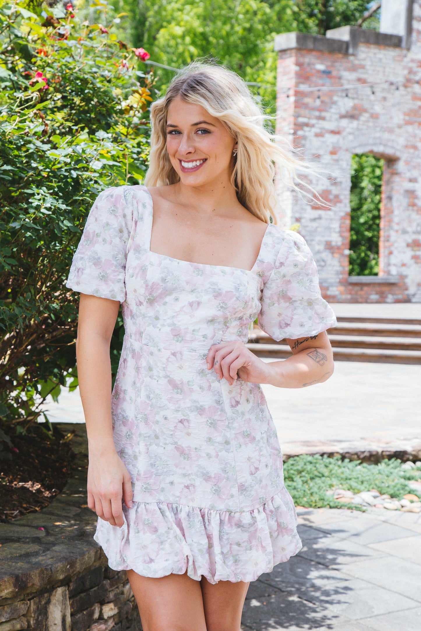  Hazel Ruffle Hem Dress, Blush/Grey