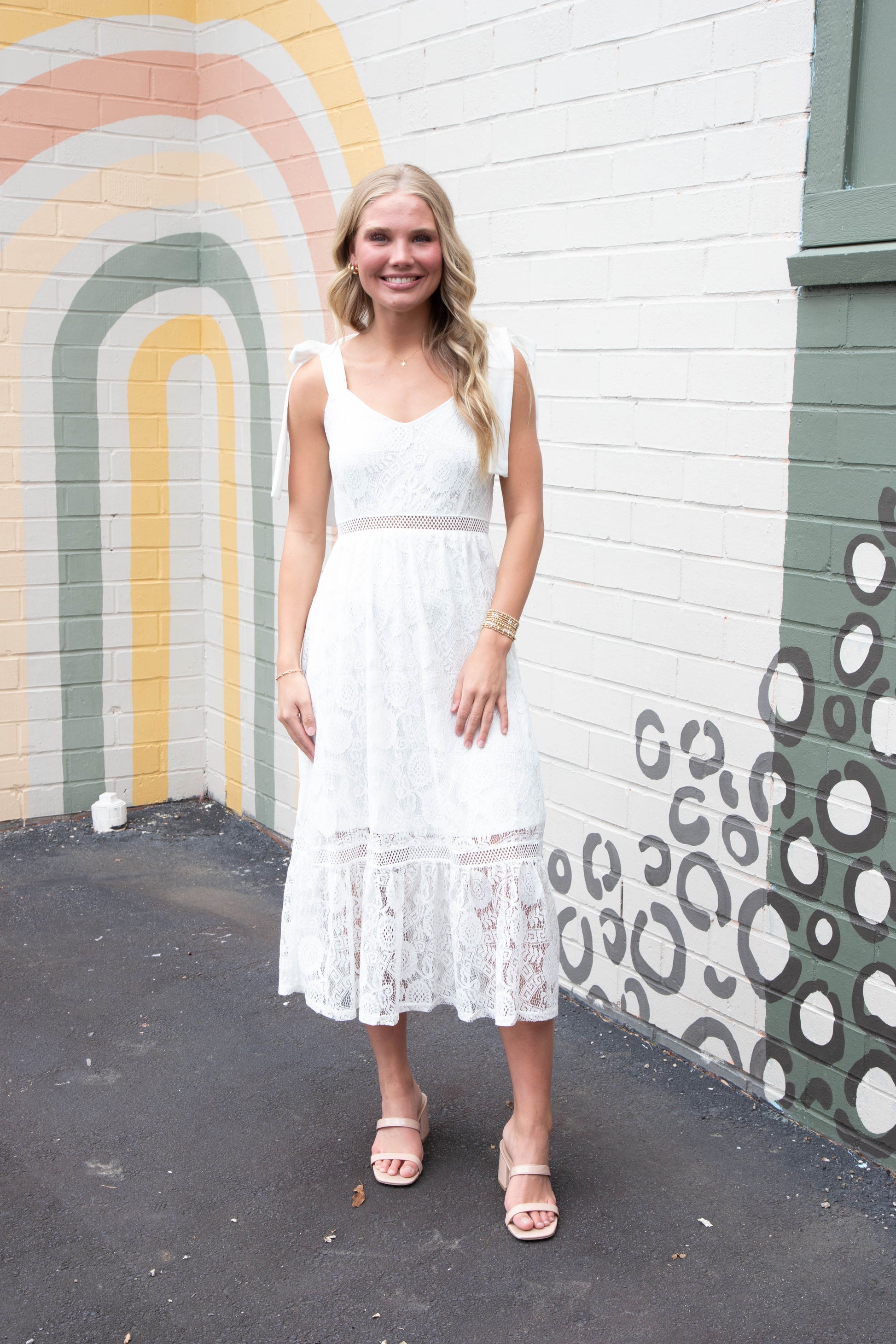  Gabriela Lace Sheer Trim Midi Dress, Off White