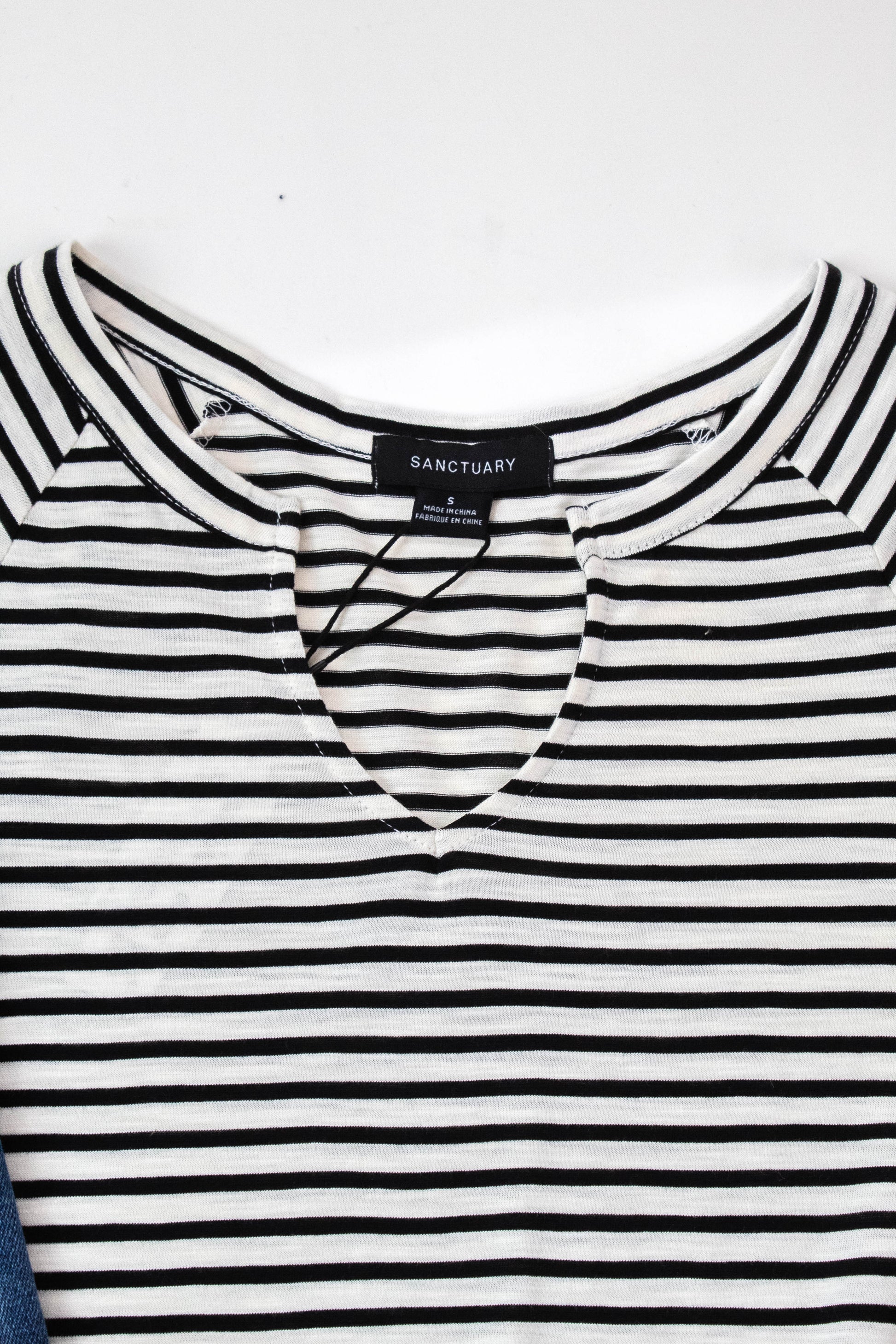  Riley Notch Neck Tee, Light Oak/Black Stripe | Sanctuary