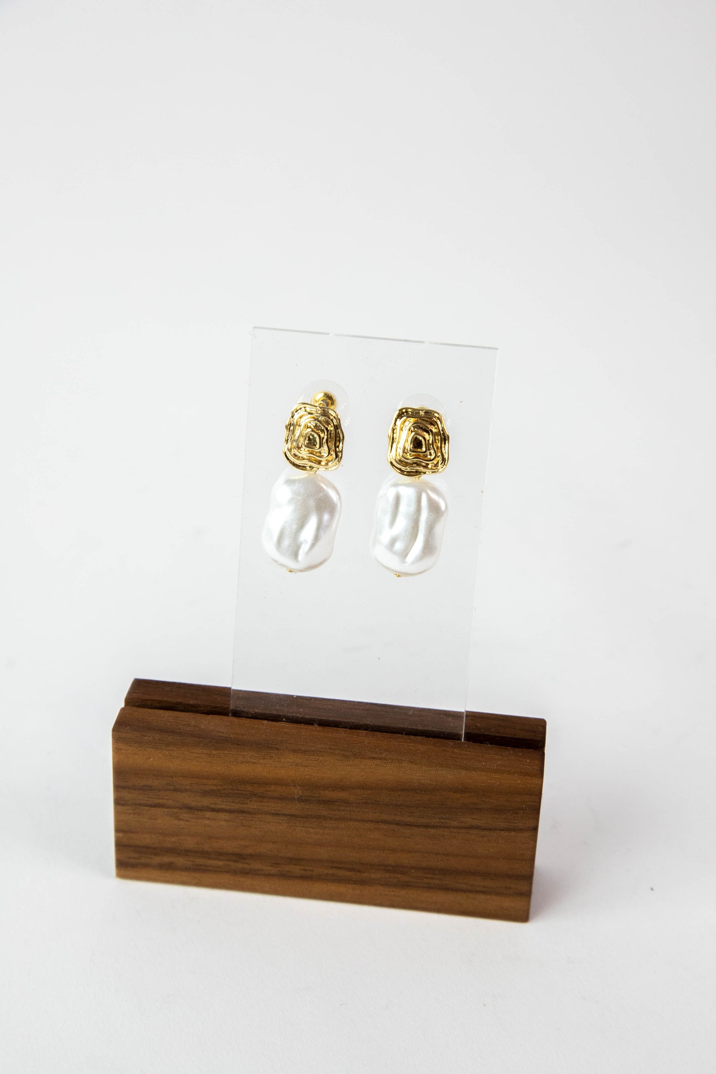  Baroque Pearl & Textured Square Drop Earrings, Cream/Gold