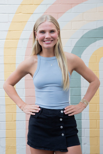  Antonella Bib Rib Round Hem Cami, Light Blue