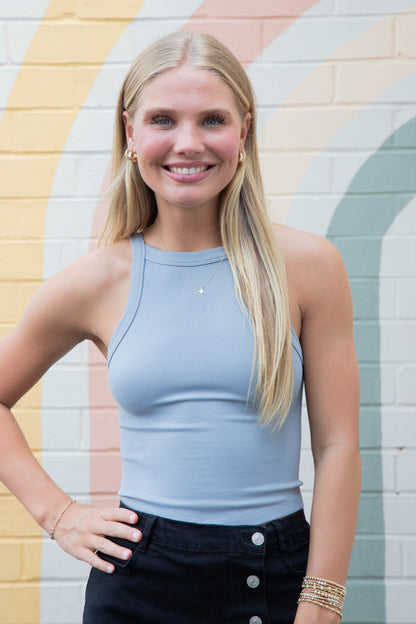  Antonella Bib Rib Round Hem Cami, Light Blue