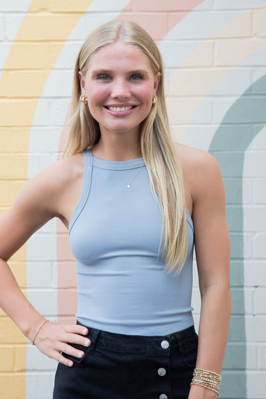  Antonella Bib Rib Round Hem Cami, Light Blue