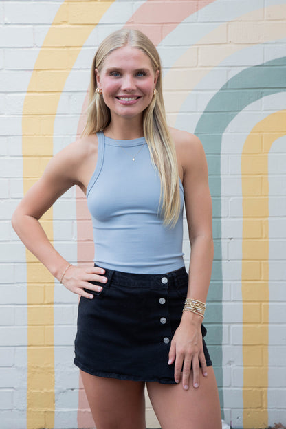  Antonella Bib Rib Round Hem Cami, Light Blue