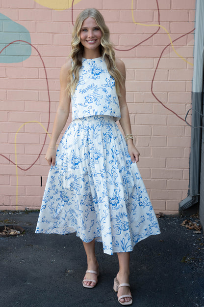  Brynn Floral Sleeveless Top, Cream Blue