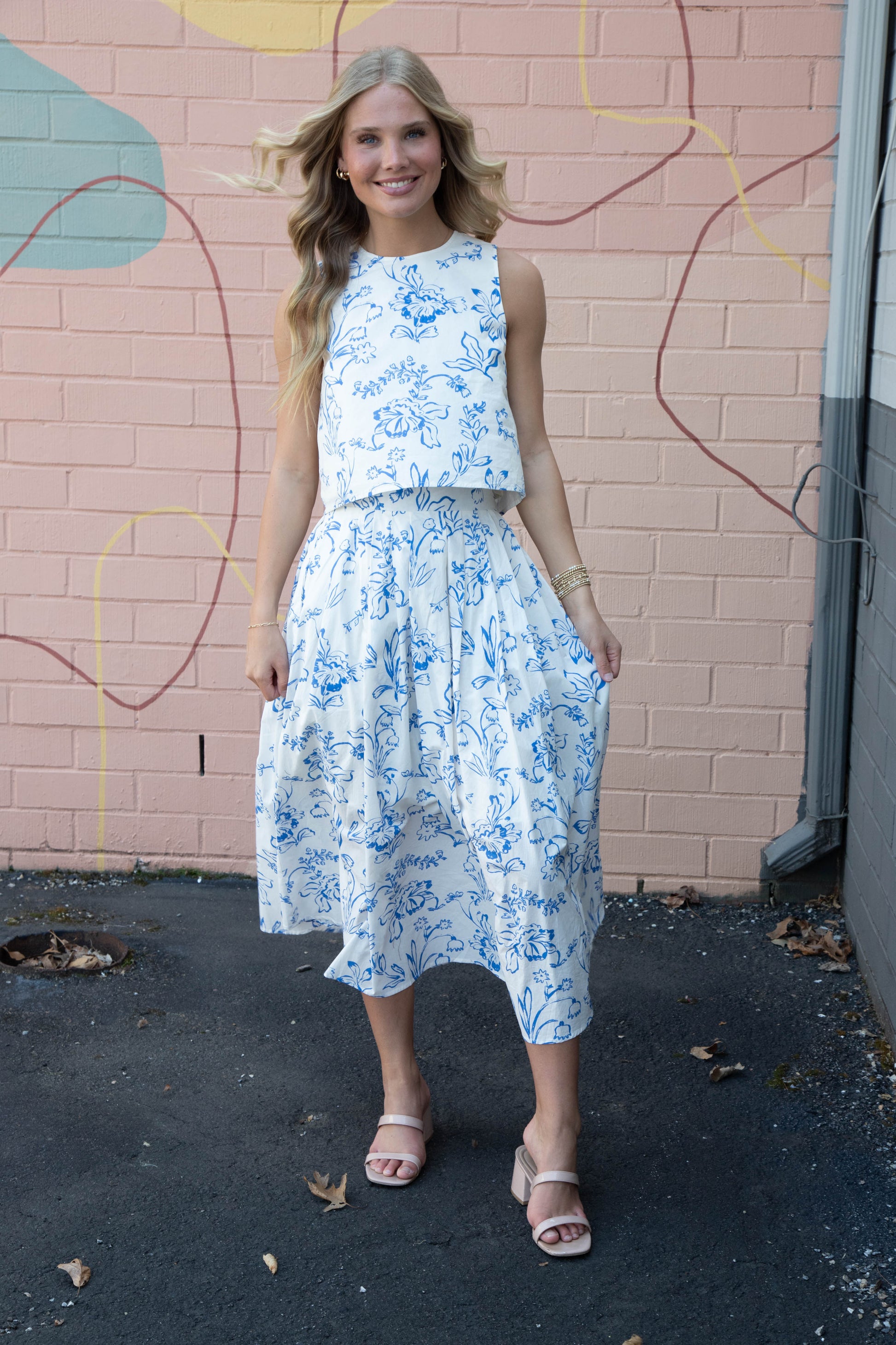  Brynn Floral Sleeveless Top, Cream Blue