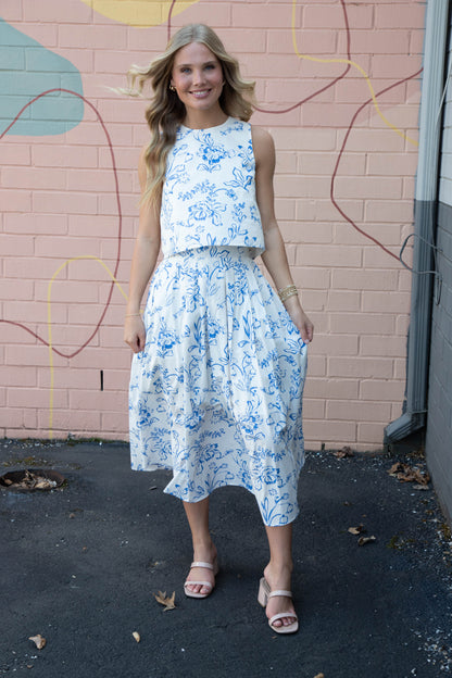  Brynn Floral Sleeveless Top, Cream Blue
