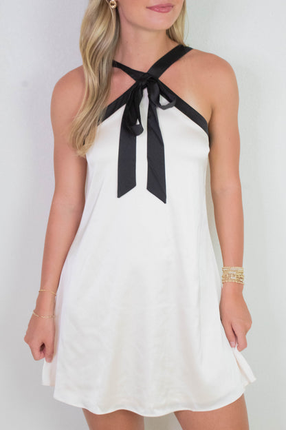  Tabitha Two Tone Halter Neck Dress, Champagne/Black