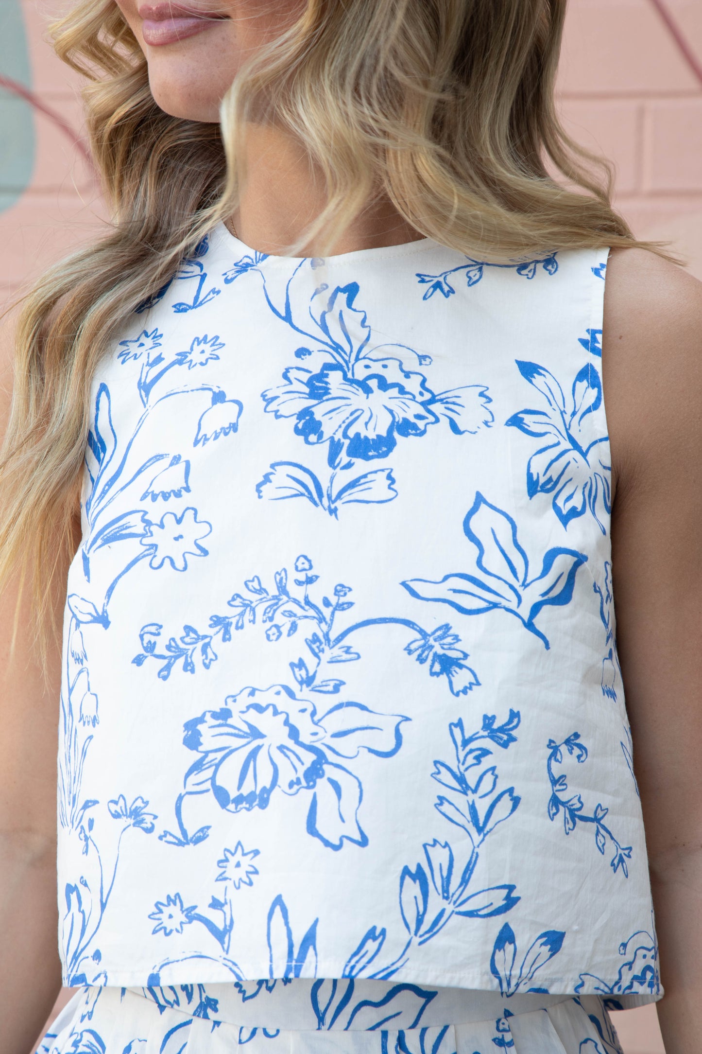  Brynn Floral Sleeveless Top, Cream Blue