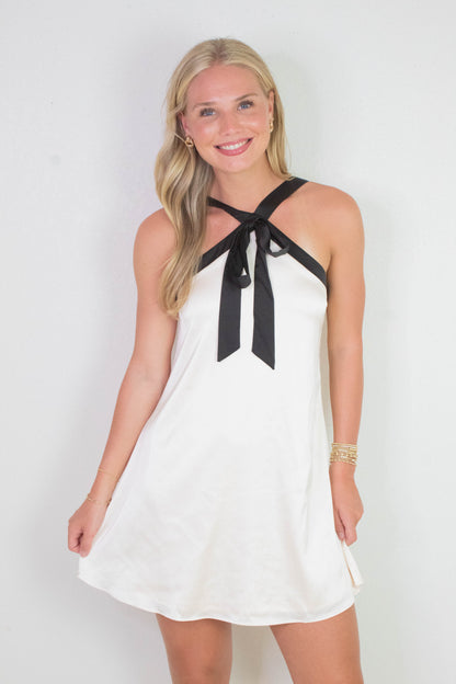 Tabitha Two Tone Halter Neck Dress, Champagne/Black