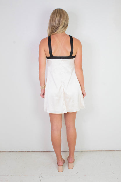  Tabitha Two Tone Halter Neck Dress, Champagne/Black