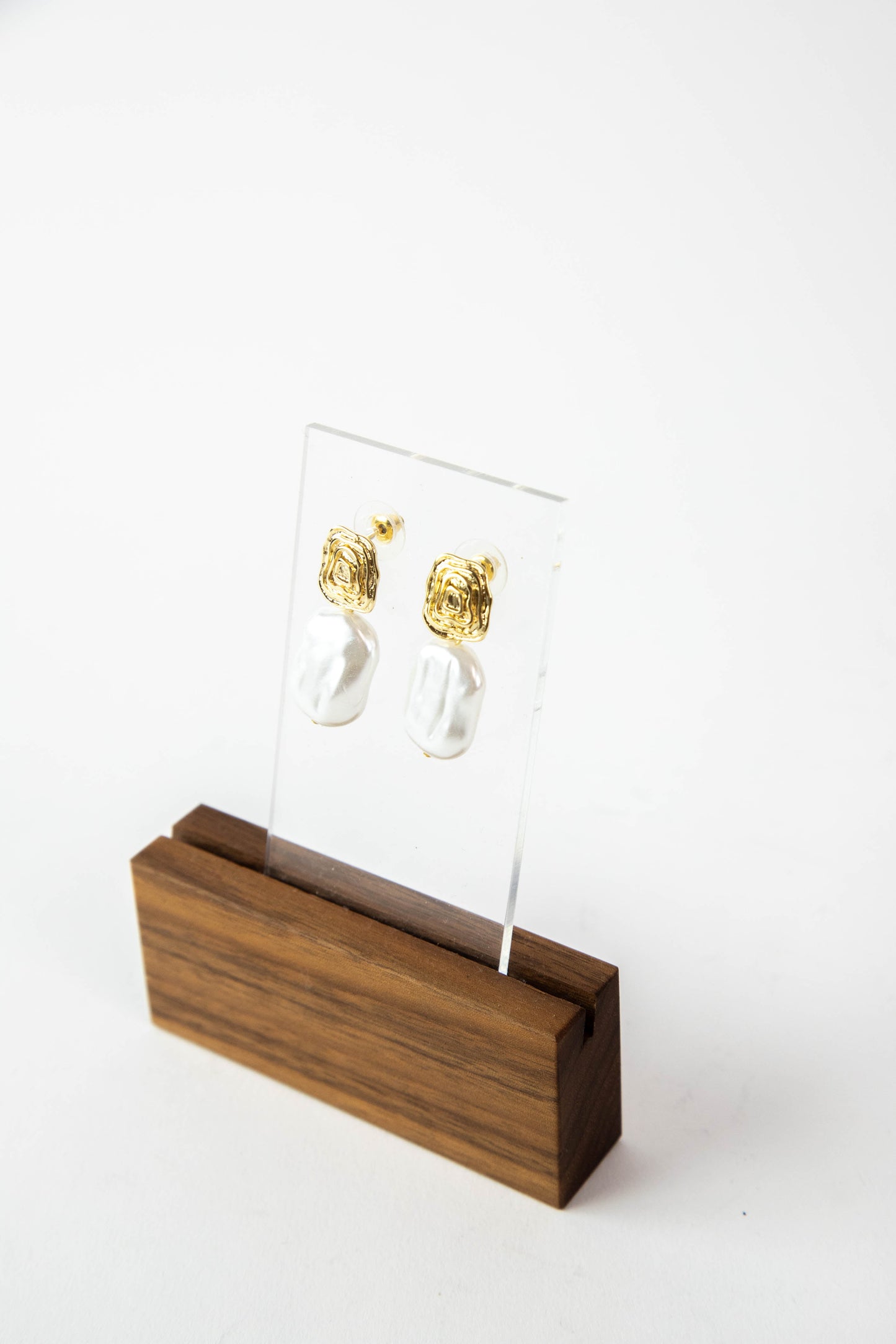  Baroque Pearl & Textured Square Drop Earrings, Cream/Gold