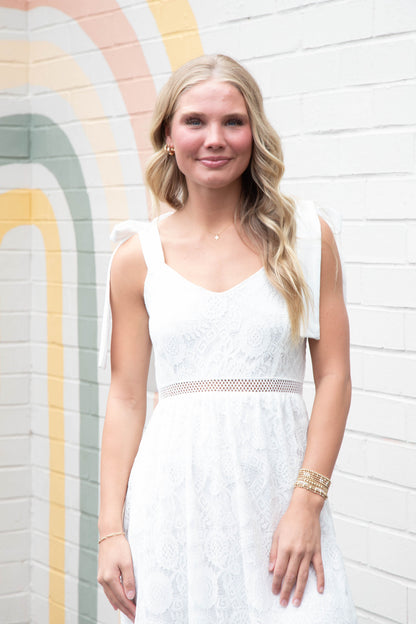  Gabriela Lace Sheer Trim Midi Dress, Off White