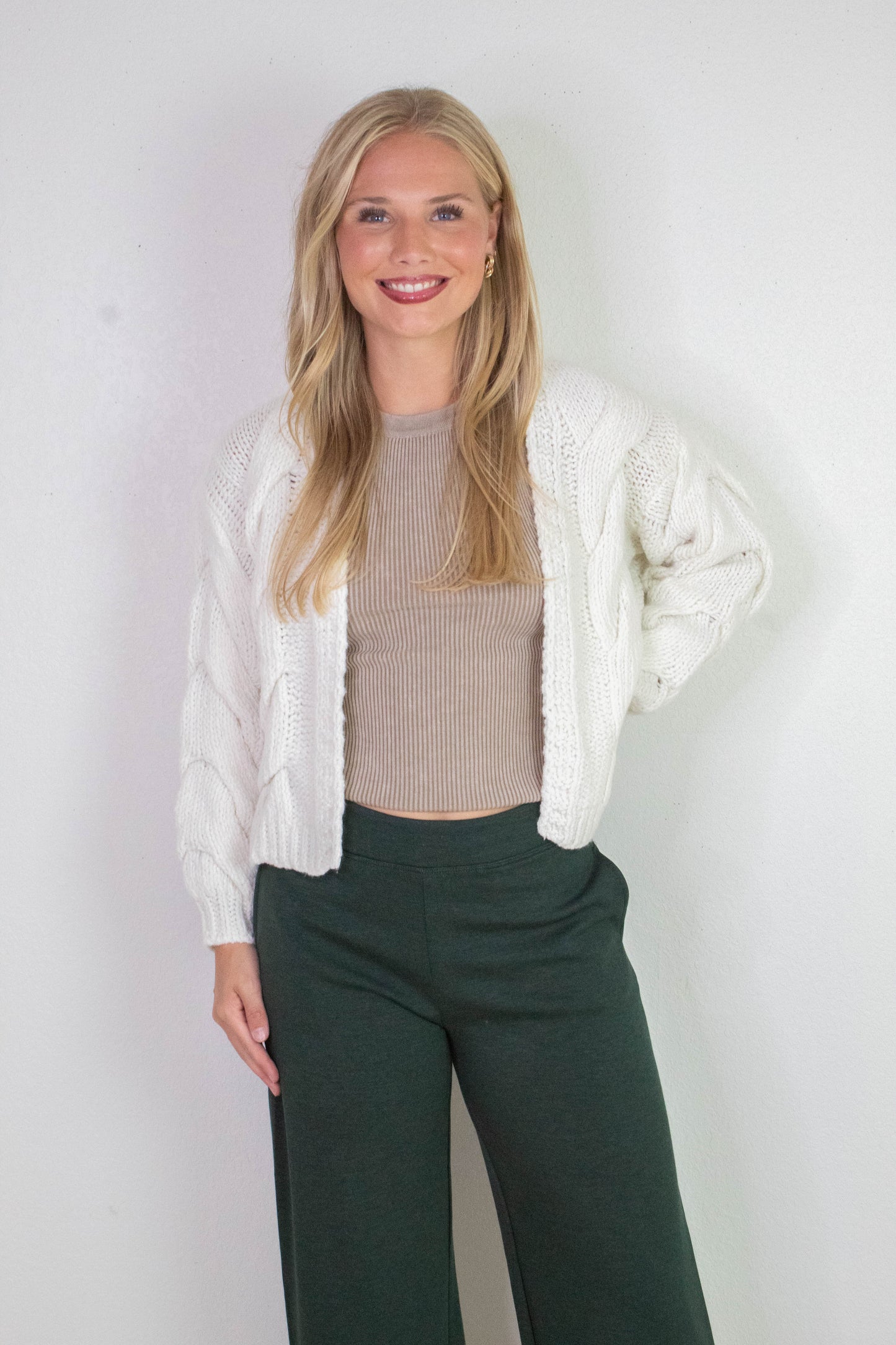  Kennedy Cable Knit Cardigan, Whip Cream