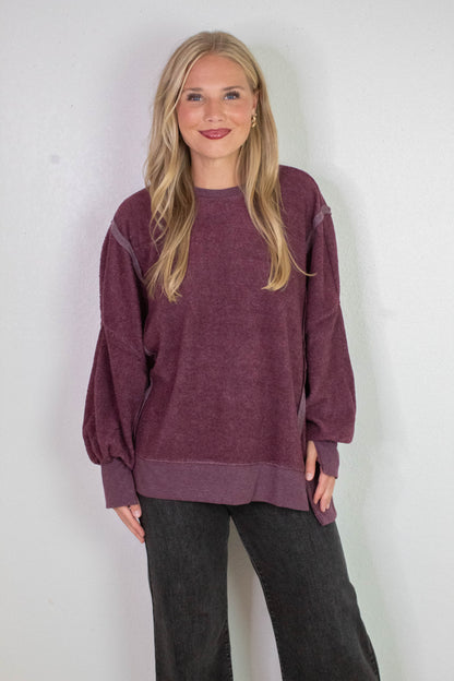  Millie Oversized Crewneck Sweatshirt, Dark Cherry
