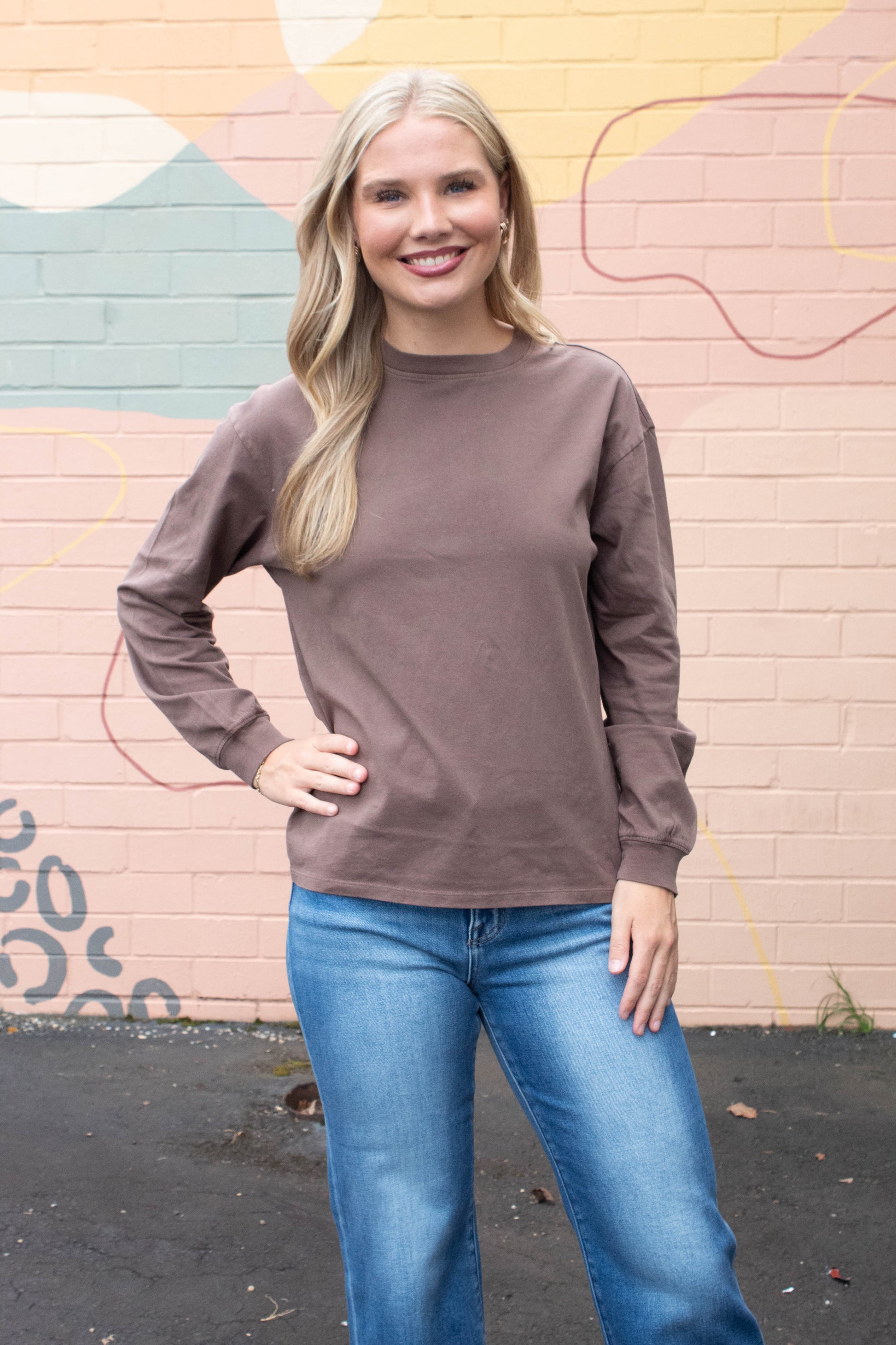  Raine Round Neck Garment Dye Tee, Brown