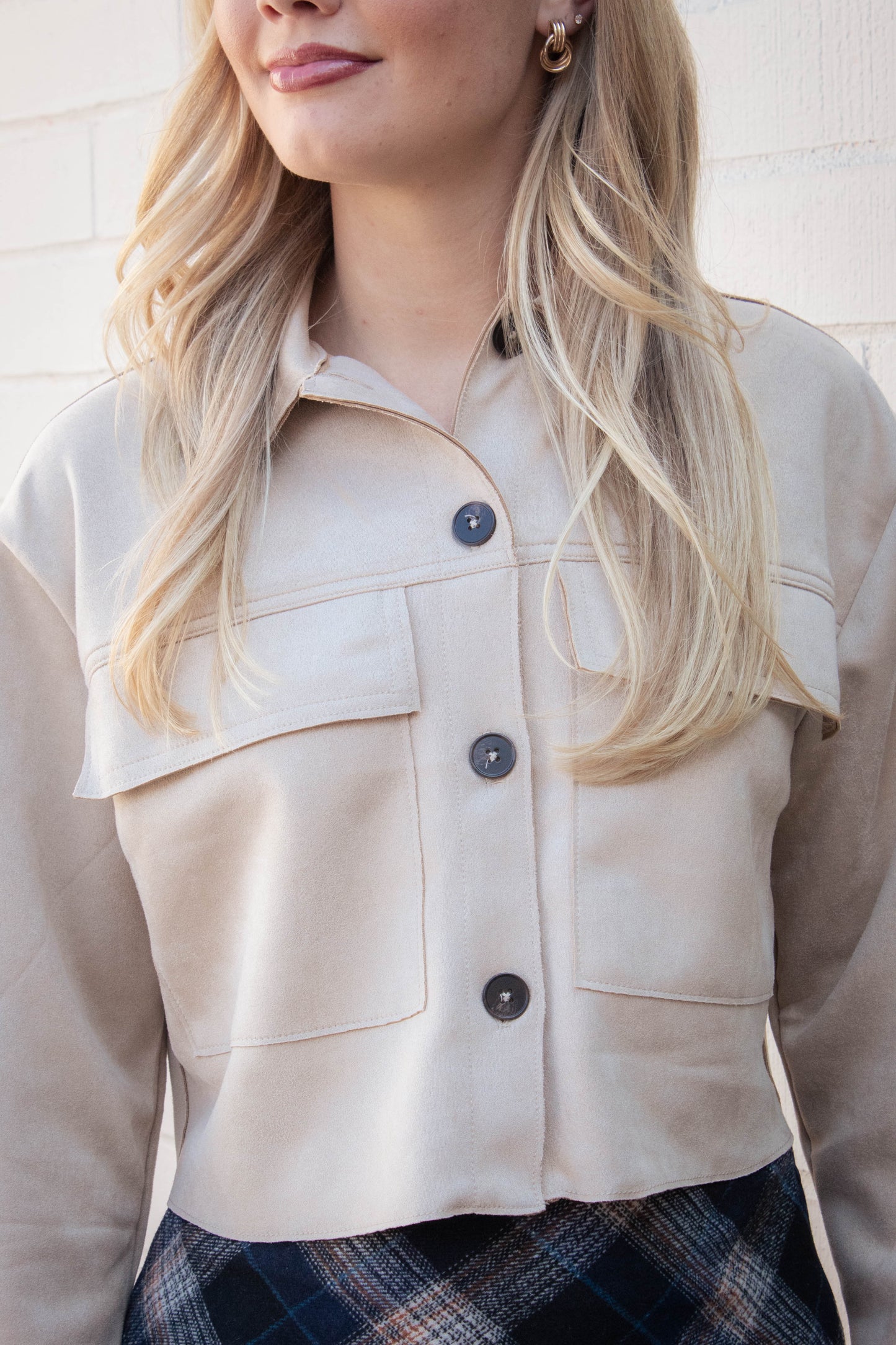  Monet Faux Suede Short Jacket, Sand Taupe