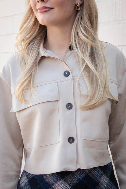  Monet Faux Suede Short Jacket, Sand Taupe