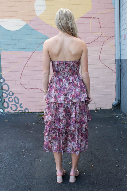  Scottie Tiered Ruffle Dress, Beige/Pink Floral