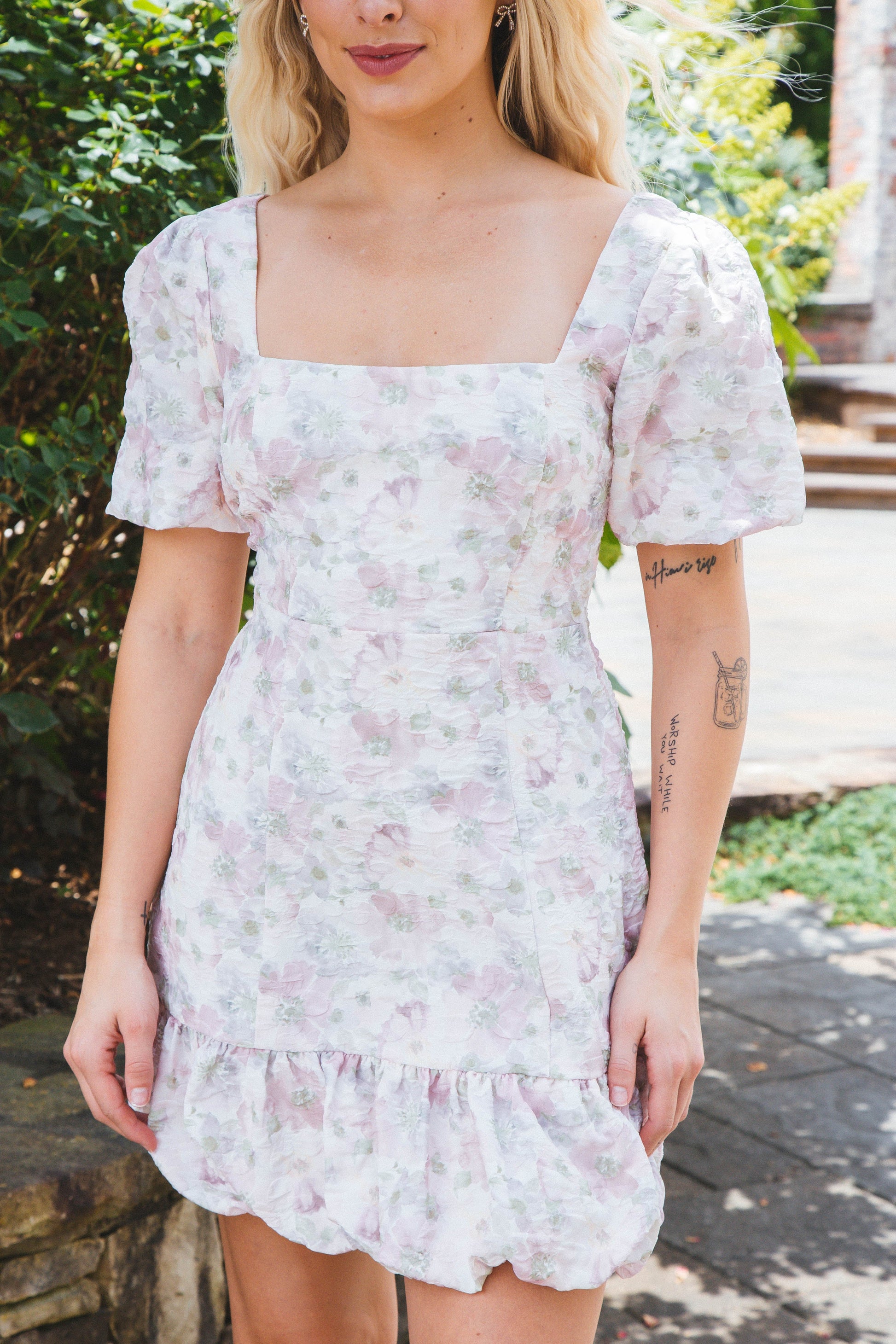  Hazel Ruffle Hem Dress, Blush/Grey