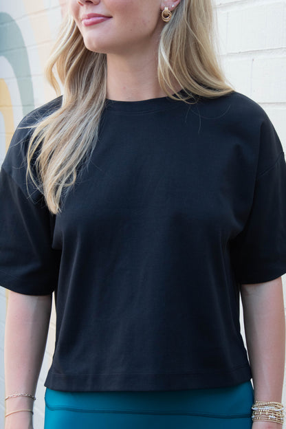  Cool Cotton Boxy Tee, Classic Black | SPANX