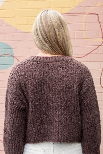  Emberly Fluffy Knit Cardigan, Chestnut