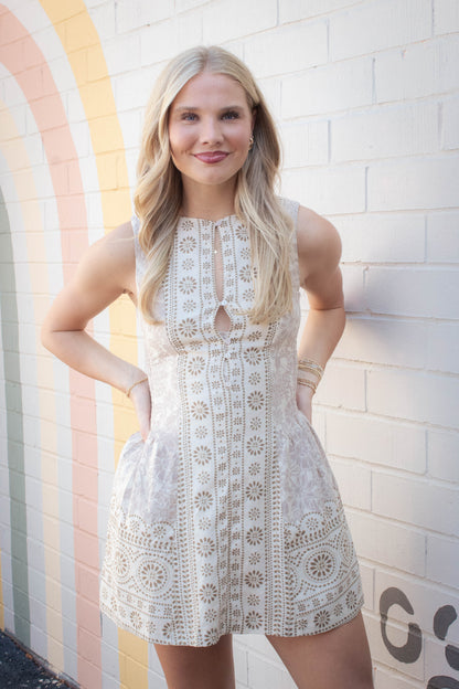  Aubri Printed Button Front Dress, Natural Khaki
