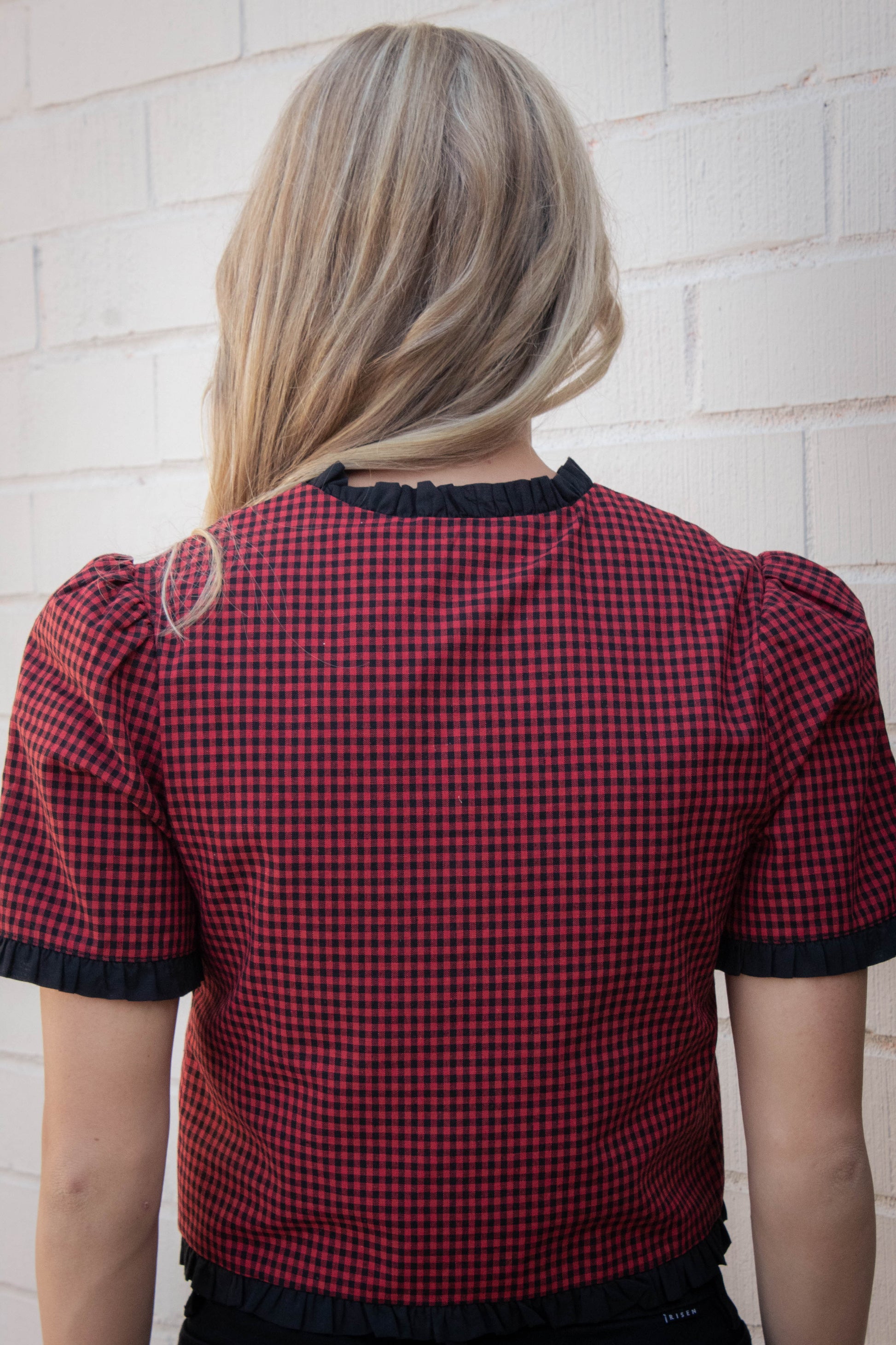  Augustine Contrast Trim Checkered Top, Red Black