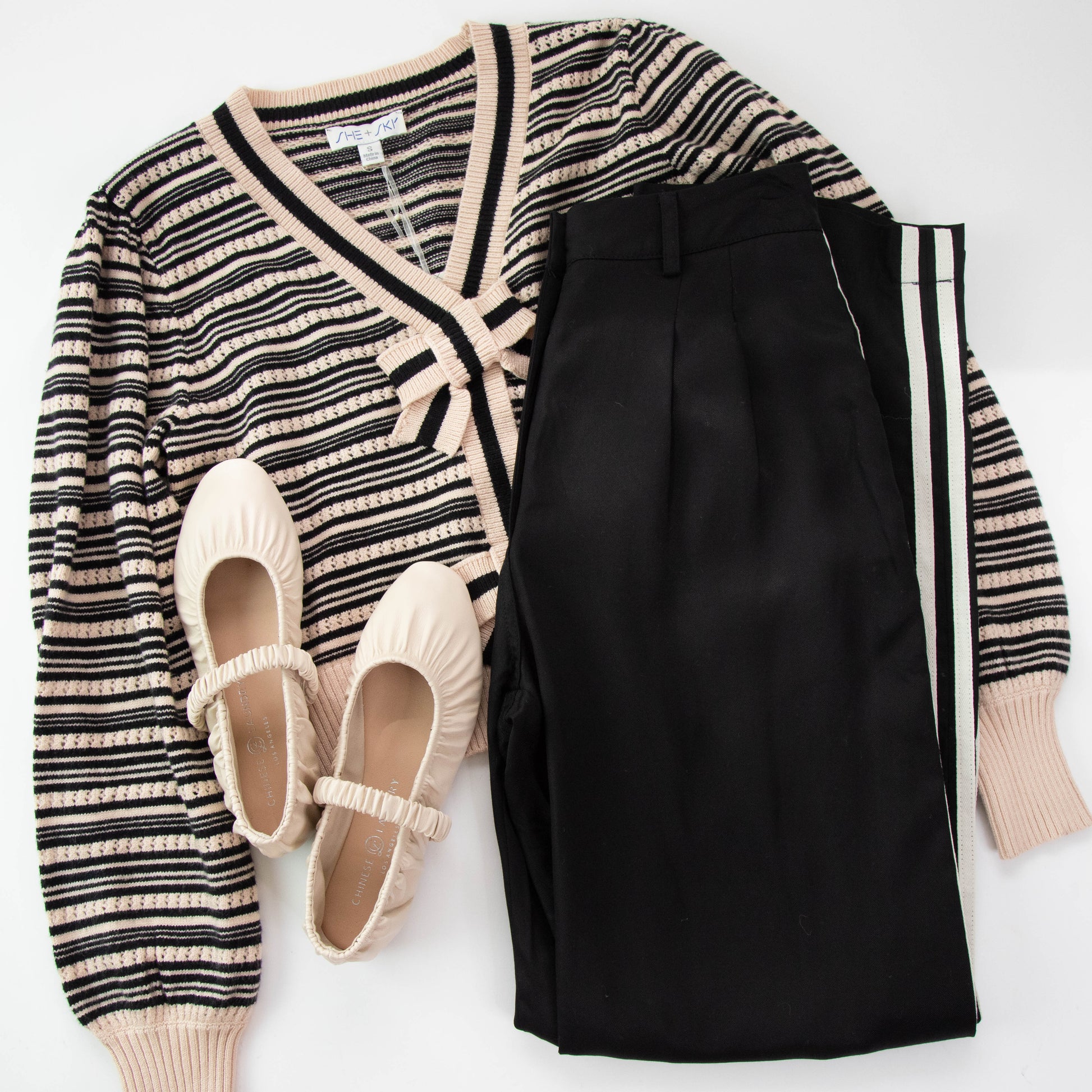  Leighton Side Stripe Trousers, Black Cream