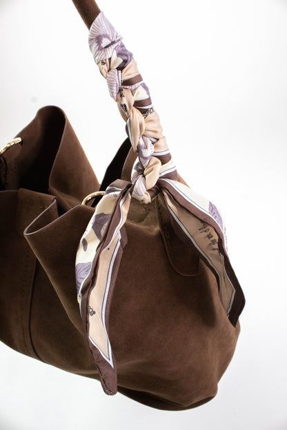  Lillian Suede Bucket Bag, Chocolate