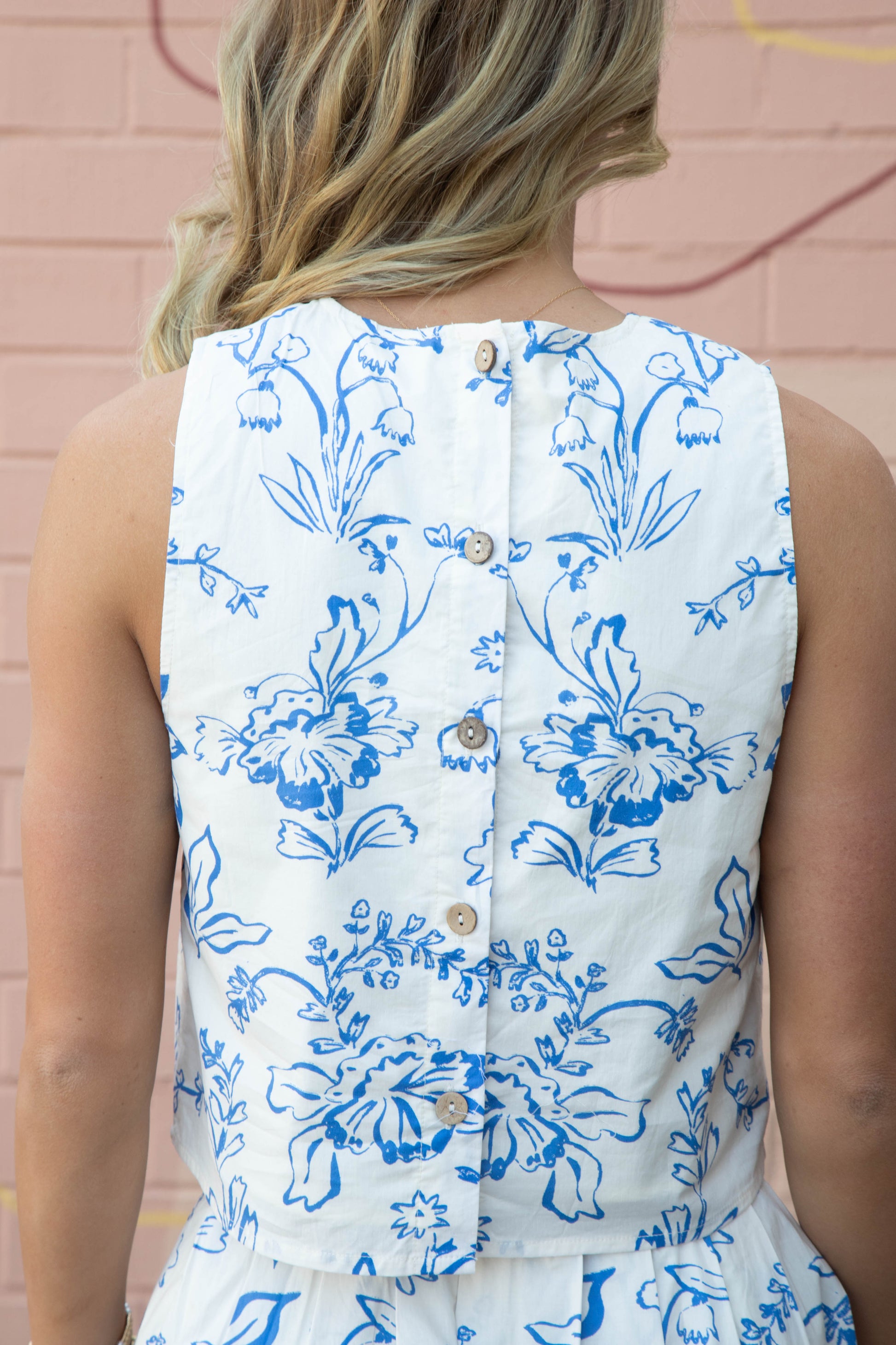  Brynn Floral Sleeveless Top, Cream Blue