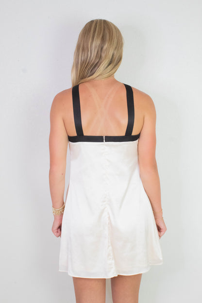  Tabitha Two Tone Halter Neck Dress, Champagne/Black