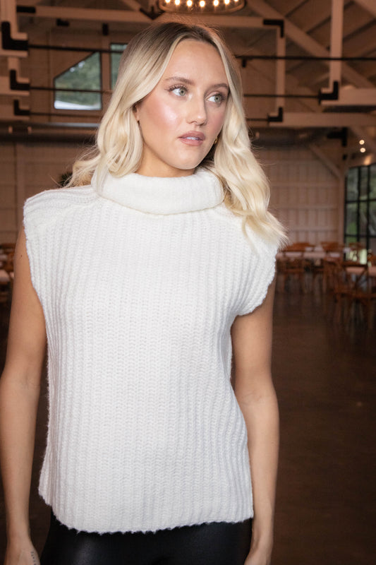  Salima Turtleneck Sweater Vest, Winter White | RD Style