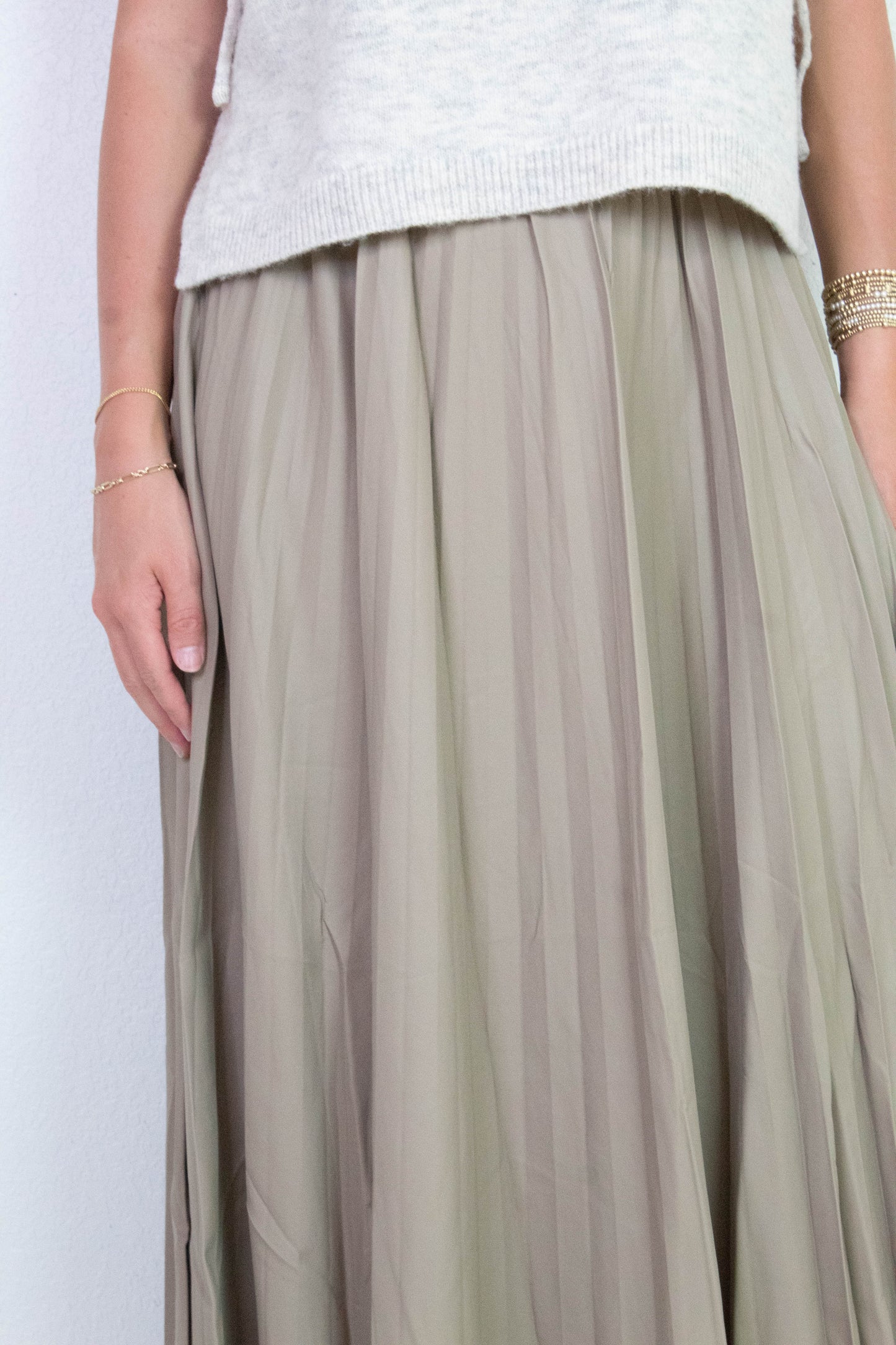  Sallie Vegan Leather Pleated Maxi Skirt, Khaki